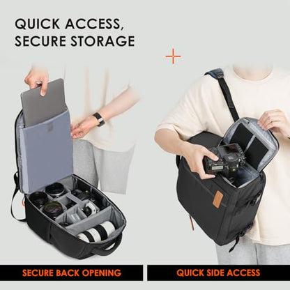 TARION Camera Backpack for Photographers - Compact Camera Bag with 15 Inch Laptop Compartment - Side Access Quick Draw - Anti-theft Hidden Pocket Tripod Holder Rain Cover - TB04 Black - color: Black