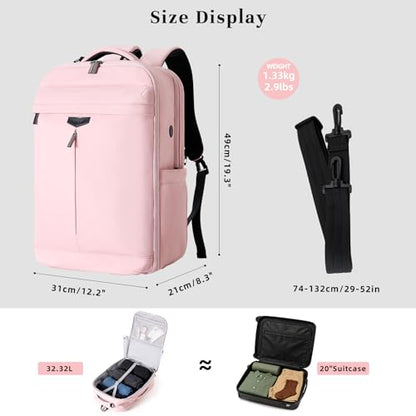 Timeet Travel Backpack for Women Men, 32L 4 In 1 Carry on Luggage Backpack, TSA Friendly Flight Approved 17 Inch Laptop Backpack, Waterproof Travel Bag for Work School Camping Hiking, Dusty Pink - color: Dusty Pink