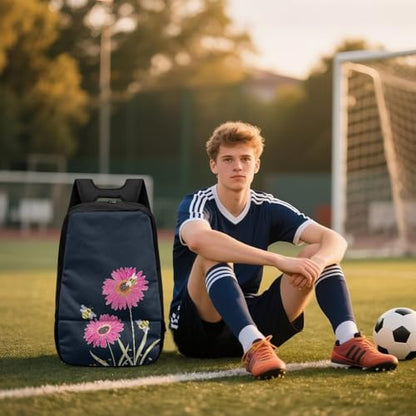 18.5in Basketball Backpack Basketball Bag with Shoe Compartment & Ball Holder, Waterproof Bag for Soccer Volleyball - color: Simple Pink Daisy Bee Print