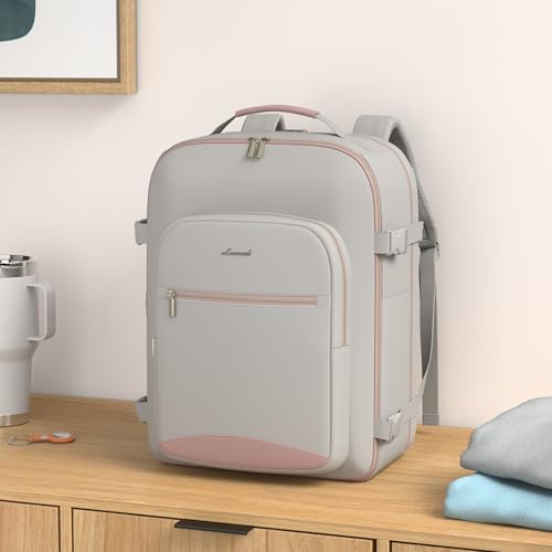 LOVEVOOK 40L Travel Backpack Flight Approved Carry on Backpack,3 Packing Cubes,Waterproof Personal Item Travel Bag,TSA Carry on Luggage Suitcase Travel Essentials,Gifts for Women & Men,fits 17" Laptop - color: A-light Gray-pink, size: Large-40L-4Pcs
