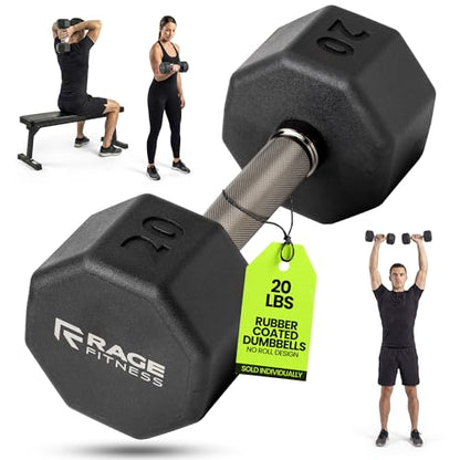 Rubber Coated Dumbbells - No Roll Design Easy-Grip Steel Knurled Handle, Weights Dumbbells Set for Strength Training - Ideal Weights Set for Home Gym - 10-60 LBS SOLD INDIVIDUALLY - size: 20 LB