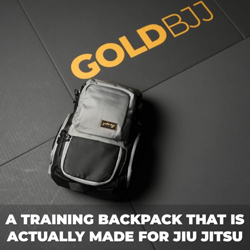 Gold BJJ Jiu Jitsu Backpack - Heavy Duty Gym Bag with Waterproof Gi Pocket - color: Grey