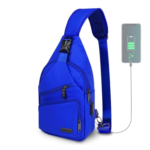 AMJ Crossbody Sling Bag Men Women, Casual Shoulder Backpack, Chest Daypack Satchel for Hiking Travel - color: Leather Royal Blue, size: Small