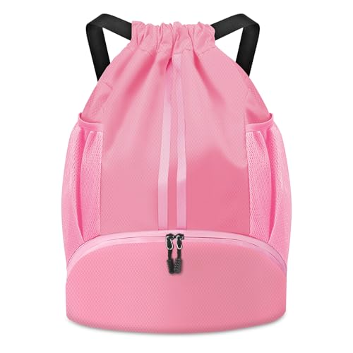 BROTOU Soccer Bags, Football Backpack, Volleyball Bag, Drawstring Backpack with Ball and Shoe Compartment, Football bags for Equipment Swim Gym Bag - color: Light Pink