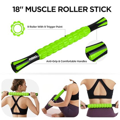 Muscle Roller & Massage Roller Stick for Athletes - Lymphatic Drainage Support, Relieves Muscle Soreness, Cramping & Tightness - Targets Legs, Arms, Back & Calves （Green - 18inch） - color: Green