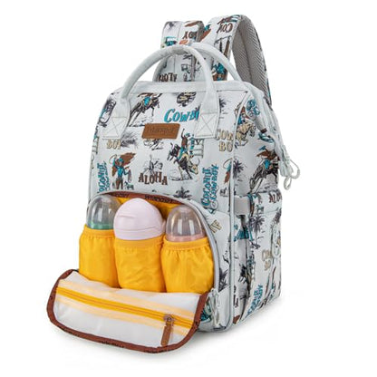 Montana West Wrangler Callie Diaper Bag Backpack with Stroller Straps Western Pattern Multifunction Baby Travel Bag WG2204-91102BG - color: Tt-beige