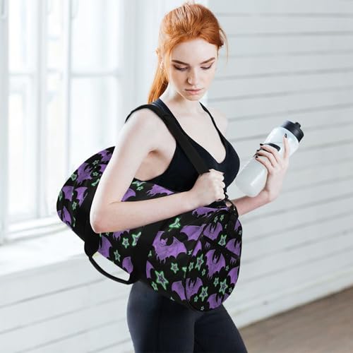 MNSRUU Sports Duffel Bags, Purple Bat Star Athletic Gym Bag Overnight Workout Travel Tote Luggage for Men Women Yoga - color: Bat A18624