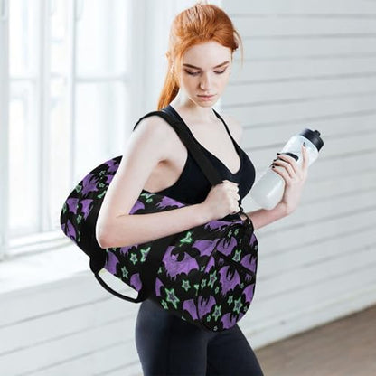 MNSRUU Sports Duffel Bags, Purple Bat Star Athletic Gym Bag Overnight Workout Travel Tote Luggage for Men Women Yoga - color: Bat A18624