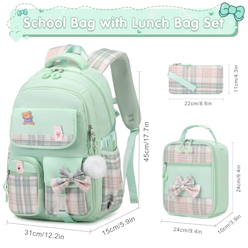 ACESAK Girls Backpack - 3PCS Backpack for Girls Cute School Backpacks for Kindergarten Elementary Preschool Middle Kids School Bags with Lunch Box Pencil Case Set (Green) - color: Green