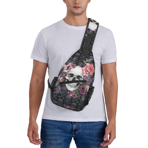 Sling Backpack Unisex Crossbody Chest Bag Shoulder Chest Bag For Women Men Hiking Travel - color: Skull