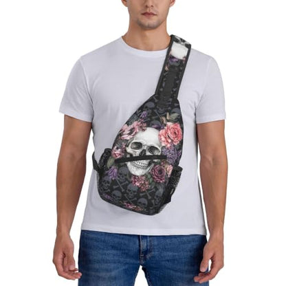 Sling Backpack Unisex Crossbody Chest Bag Shoulder Chest Bag For Women Men Hiking Travel - color: Skull