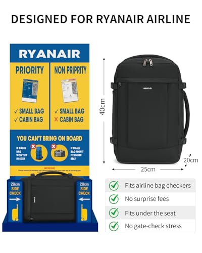 ECOHUB Travel Backpack Airlines Approved Personal Item Bag Carry On Backpack - color: Black, size: 18 inch underseat