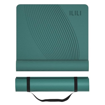 ILILI Yoga Mat, TPE Exercise Mat, Tear-Resistant, Fitness Yoga Mat with Carrying Strap, 72''x25''×0.3''(8mm), Ideal for Yoga, Pilates, Home Workouts, Stretching & All Fitness Routines - color: Peacock Green