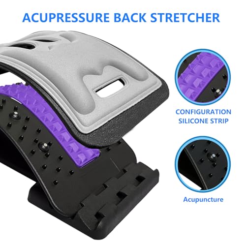 Back Stretcher with Lumbar Support for Back Pain Relief - Dual-Sided 3-Level Adjustable Spinal Decompression lumbar board (Purple) - color: Purple