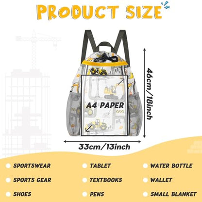 WAWSAM Kids Gym Drawstring Backpack String Bag, Truck Sports Gym Bag for Kids Boys Waterproof Swimming Beach String Cinch Backpack with Two Water Bottle Pocket - color: Truck