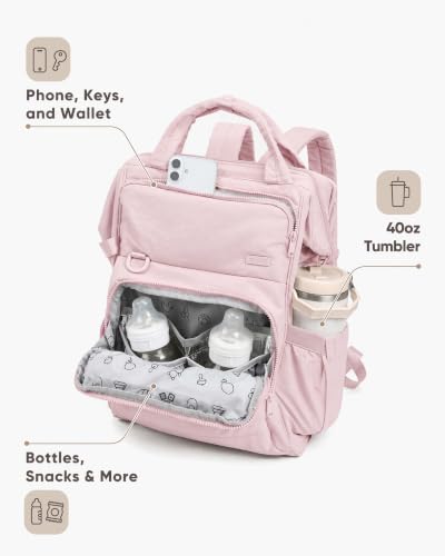 BELALIFE Baby Diaper Backpack Bag, Baby Essentials Travel Backpack for Moms Dads, with Changing Pad, Insulated Bottle Holders & Stroller Straps, Pink - color: Pink
