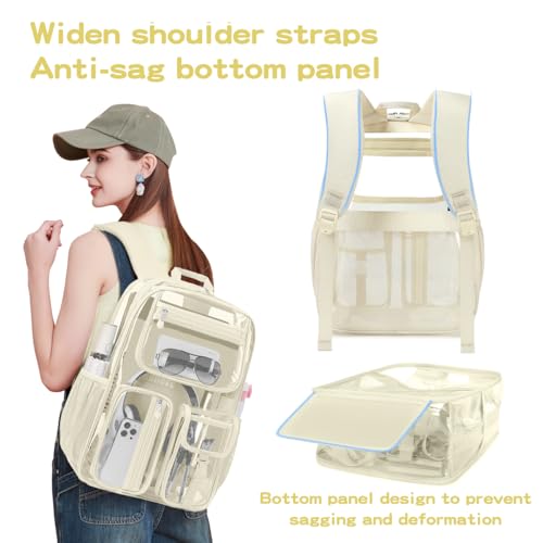 Cusangel Clear Backpack Heavy Duty Clear BookBag,16inch TPU Large Capacity See Through Backpack for Sport Events,Travel (beige) - color: Off-white