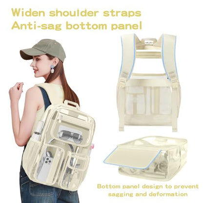 Cusangel Clear Backpack Heavy Duty Clear BookBag,16inch TPU Large Capacity See Through Backpack for Sport Events,Travel (beige) - color: Off-white
