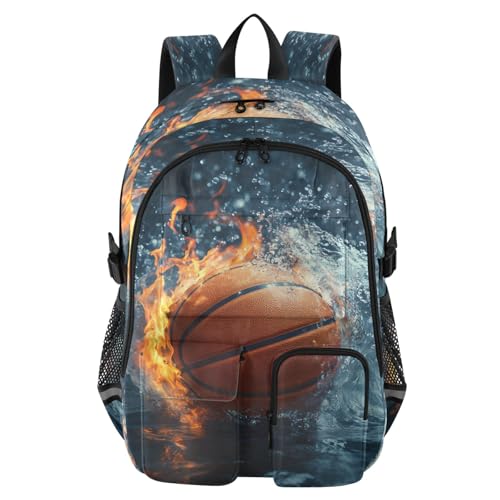 Bolaz Basketball Water Flame Travel Backpack 14 Inch Laptop Computer Bag Sturdy School Bag College Bookbag