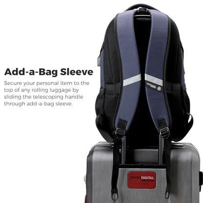 Swissdigital Design Laptop Backpack with USB Charging Port, Travel Backpack Fits 15.6 inches Computer, 31L College School Backpack for Men, Blue/Black | SD803-12 - color: Black/Blue