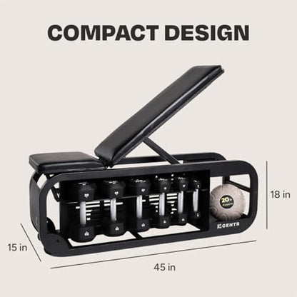 Centr Workout Bench Press, Fusion Bench - Multi-Purpose Adjustable Weight Bench with Storage Rack for Dumbbells, Bands, & Recovery Tools - Incline & Sit Up Bench for Home Gym Exercise