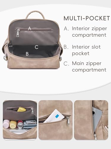 CLUCI Womens Backpack Purse PU Leather Anti-theft Fashion Designer Travel Bag Ladies Shoulder Bags | Purse - color: Top Zip-2 Apricot
