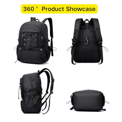 Basketball Bag Backpack with Separate Shoes Compartment & Ball Holder, Large Multi Functional Sports Bag Basketball Accessories fit Soccer Tennis Gym Black