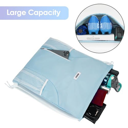 WANDF Drawstring Backpack Sports Gym Sackpack with Mesh Pockets Water Resistant String Bag for Women Men(Light Blue) - color: Light Blue