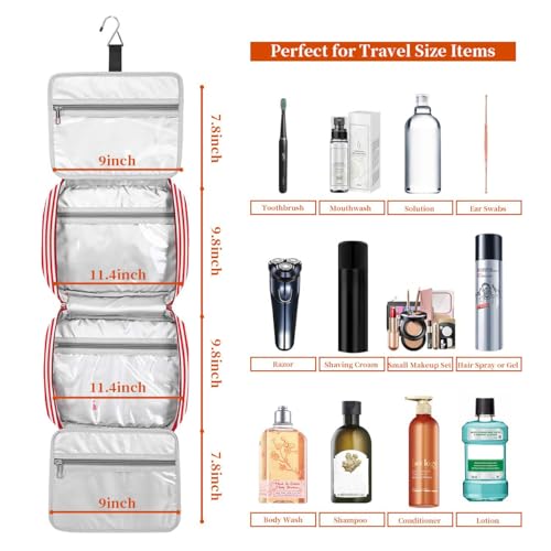Bosidu Hanging Travel Toiletry Bag,Large Capacity Cosmetic Travel Toiletry Organizer for Women with 4 Compartments & 1 Sturdy Hook,Perfect for Travel/Daily Use/Christmas - color: M-Red