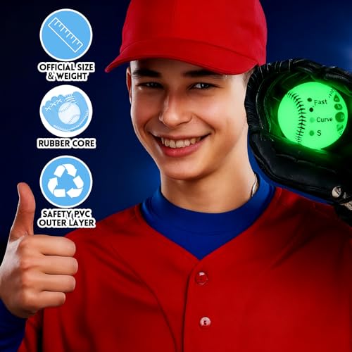 RoundFunny Training Baseball with Finger Placement Markers Baseball Training Equipment for Teenagers Beginners to Learn Multiple Grips - style: Glow in the Dark