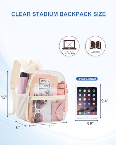 Clear Backpack for Stadium Events, 12x12x6 Small Clear Plastic bag with Reinforced Straps for Game Security Festival Concert - color: Creamy