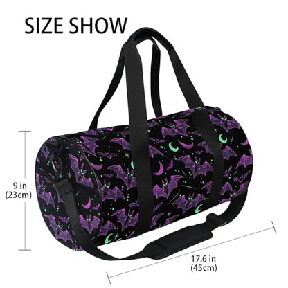 MNSRUU Sports Duffel Bags, Neon Purple and Bats Stars and Moons Athletic Gym Bag Overnight Workout Travel Tote Luggage for Men Women Yoga - color: Bats A8890