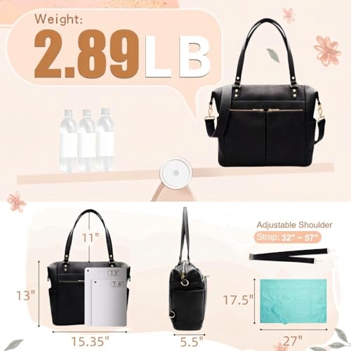 MOMINSIDE Diaper Bag Tote, 4 in 1 Leather Diaper Bag Backpack with 13 Pockets, Convertible Baby Bag Pañaleras Para Bebe for Mom Mommy Bag Hospital Bag, Changing Pad, 4 Large Insulated Pockets(Black) - color: Black