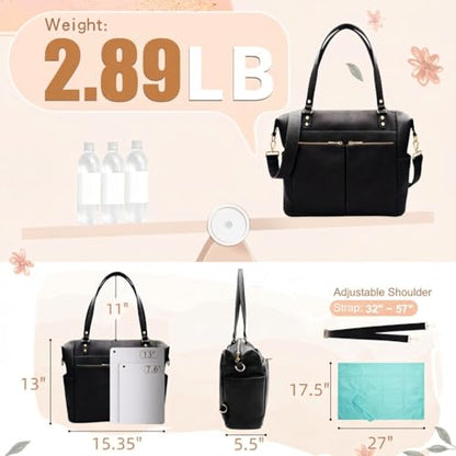 MOMINSIDE Diaper Bag Tote, 4 in 1 Leather Diaper Bag Backpack with 13 Pockets, Convertible Baby Bag Pañaleras Para Bebe for Mom Mommy Bag Hospital Bag, Changing Pad, 4 Large Insulated Pockets(Black) - color: Black