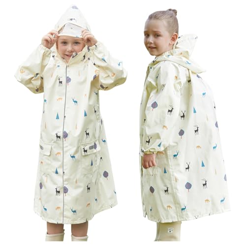 Toddler Kids Raincoat Boys Girls Rain Jacket Waterproof Rain Poncho Reusable Outwear Rainwear Rain Suit - color: Fawn, size: 8-10 Years