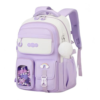 VIDOSCLA Vivid Girls' School Backpack Kids Elementary Schoolbag Primary Backpack with Multi-Pocket Design - color: A03# Purple