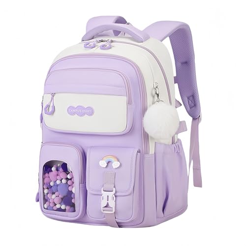 VIDOSCLA Vivid Girls' School Backpack Kids Elementary Schoolbag Primary Backpack with Multi-Pocket Design - color: A03# Purple