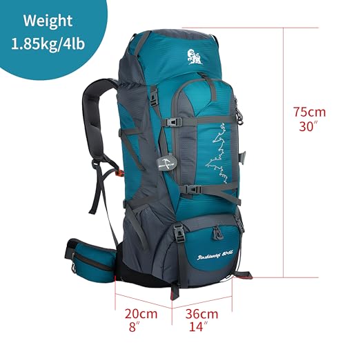 80L Hiking Backpack,Waterproof Lightweight Trekking Bag with Air Cushion Straps, Suitable for People Who are 5 feet 5 inches or taller for Mountaineering/Camping/Travel (lake blue,80L) - color: Lake Blue