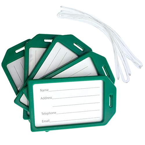 5 Pack - Premium Rigid Airline Luggage Tag Holders with 6" Worm Loops - Heavy Duty Hard Plastic -Suitcase ID Tag Identifiers with Business Card Insert Window by Specialist ID (Green) - color: Green, size: 5 Pack