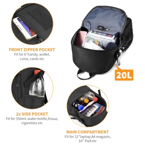 HUNTVP 20L Tactical Backpack Military MOLLE Backpack Daypack Rucksack Gear Tactical Assault Pack Bag for Hunting Camping Trekking(20L-Black) - color: Black, size: 20L