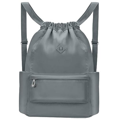 BAVELOE Drawstring Backpack with Wet Pocket Gym Backpack Water-Resistant Cinch String Bag Beach Swim for Women Men - color: Grey