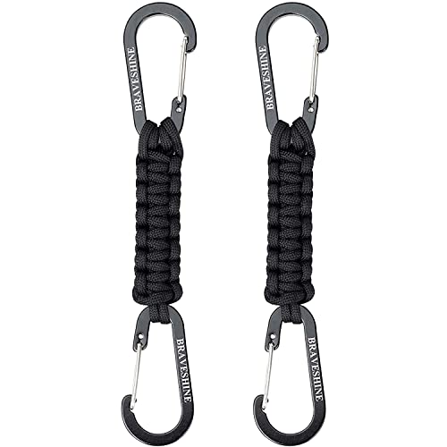 BRAVESHINE Paracord Keychain Carabiner Clip, D Ring Lanyard Hanger Stroller Hook for Water Bottle, Key, Backpacks, Men, Women - color: Black