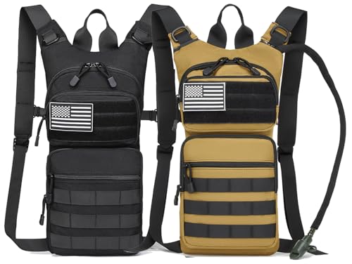 Insulated Water Hydration Pack Bag with 3L TPU Bladder Tactical Molle Hydration Backpack for Hiking Cycling Running - color: Tan 2 Packs