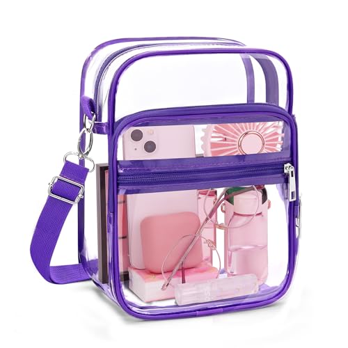 Blvornl Clear Crossbody Bag with Adjustable Shoulder Strap, Stadium Approved PVC Purse Bag, Messenger Bag - color: Purple, size: Small