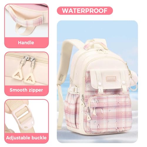 Cute College Laptop Backpack for Women Large Capacity Preppy Aesthetic Computer Bag Kawaii Pink Daypack with Pendant (Black) - color: Black