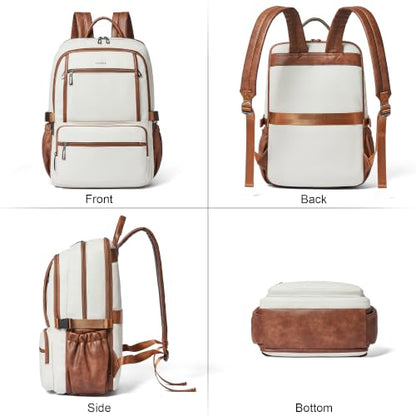 Shrrie 17 Inch Laptop Backpack Purse for Women with Giant Tumbler Holders | Vegan Leather Backpack with Large Water Bottle Pocket,Work Travel Business College Teacher Nurse,35L Large Capaity - color: Beige With Brown
