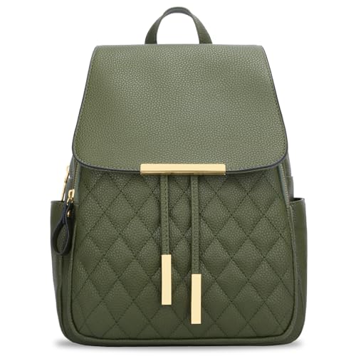 KKXIU Quilted Trendy Leather Backpack Purse for Women and Ladies Shoulder Travel Daypacks Bags (Olive) - color: Olive, style: Backpack