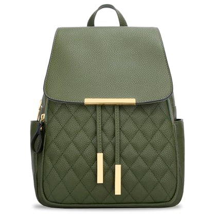 KKXIU Quilted Trendy Leather Backpack Purse for Women and Ladies Shoulder Travel Daypacks Bags (Olive) - color: Olive, style: Backpack