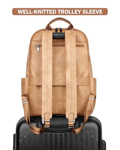 MASINTOR 15.6 inch Leather Laptop Backpack Purse for Women, Designer Travel and Work Bag with Laptop Compartment Retro Camel - color: Retro Camel
