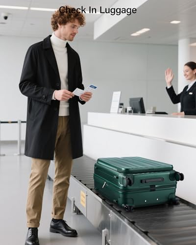 Hanke 26 Inch Expandable Luggage Top Opening Checked Bag Luggage Hard Shell Suitcases with Wheels Lightweight Travel Luggage Heavy Duty Luggage Suitcase with Lock for Woman Men-Blackish Green - color: Blackish Green, size: 26 Inch Expandable